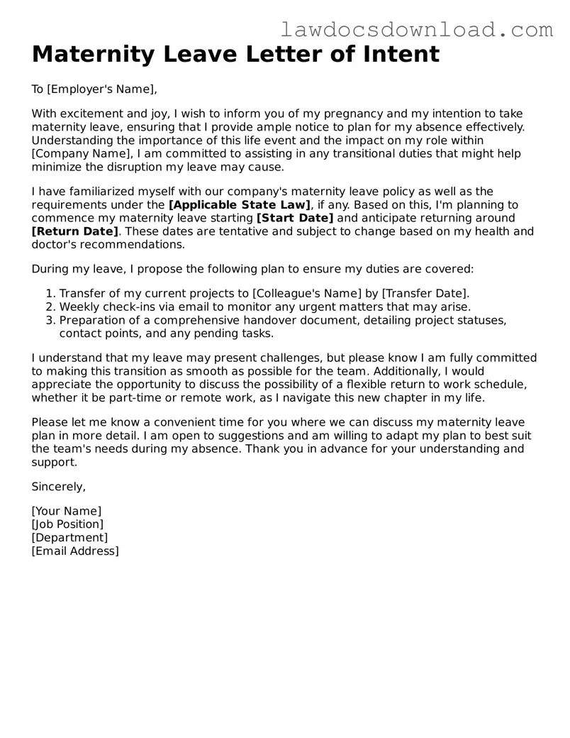 Blank Maternity Leave Letter of Intent Template