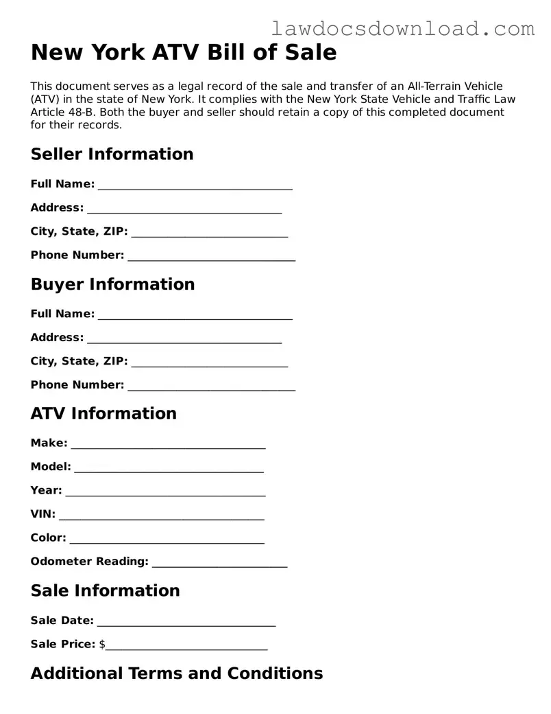 Legal New York ATV Bill of Sale Form