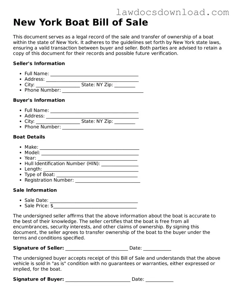 Legal New York Boat Bill of Sale Form