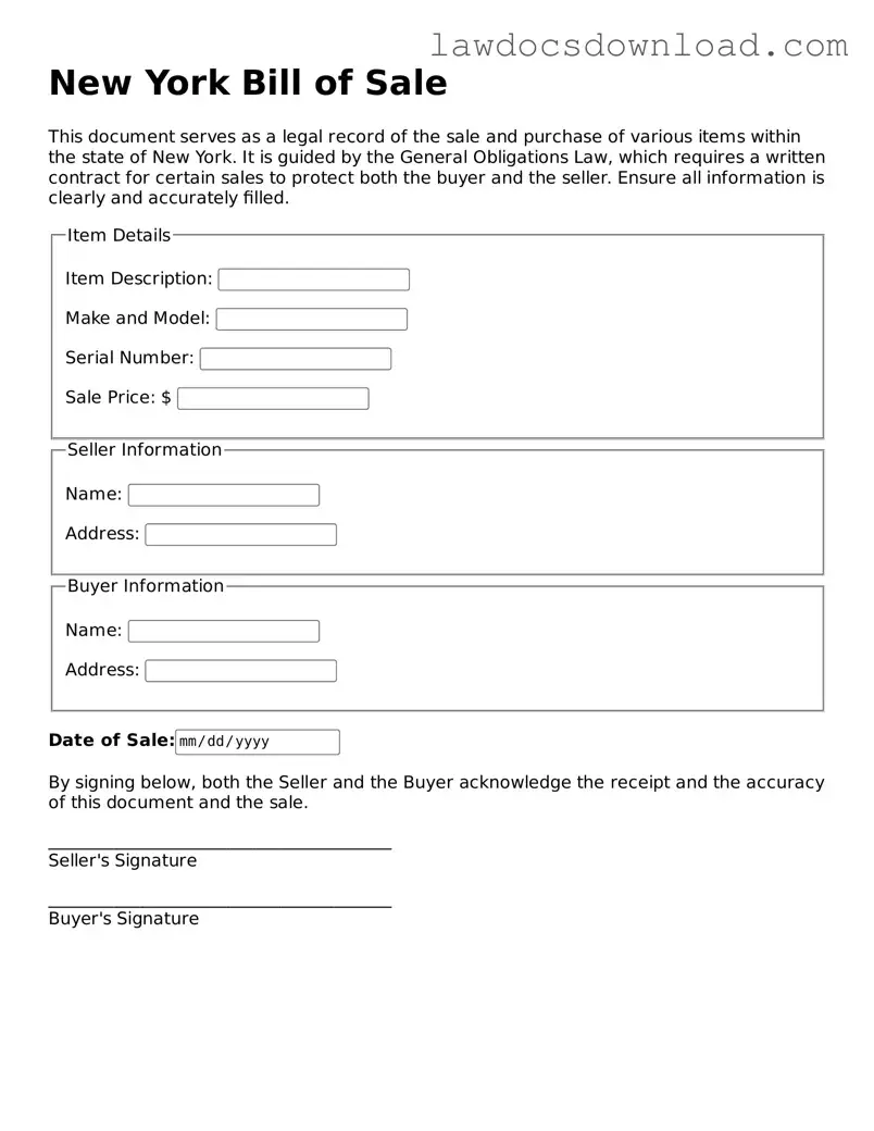 Legal New York Bill of Sale Form