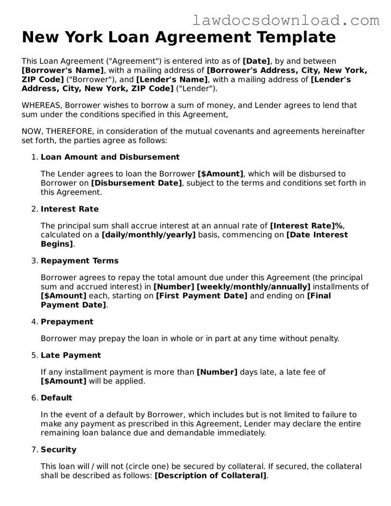 Legal New York Loan Agreement Form