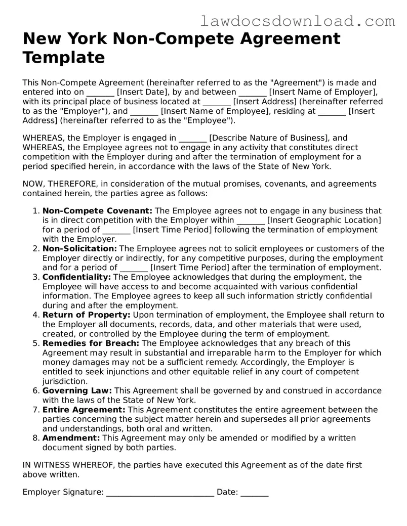 Legal New York Non-compete Agreement Form