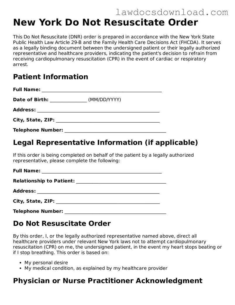 Legal New York Do Not Resuscitate Order Form