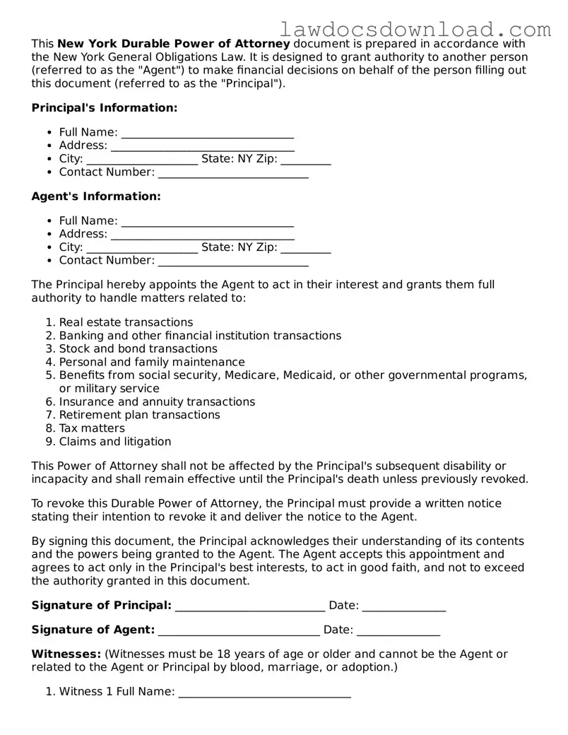 Legal New York Durable Power of Attorney Form