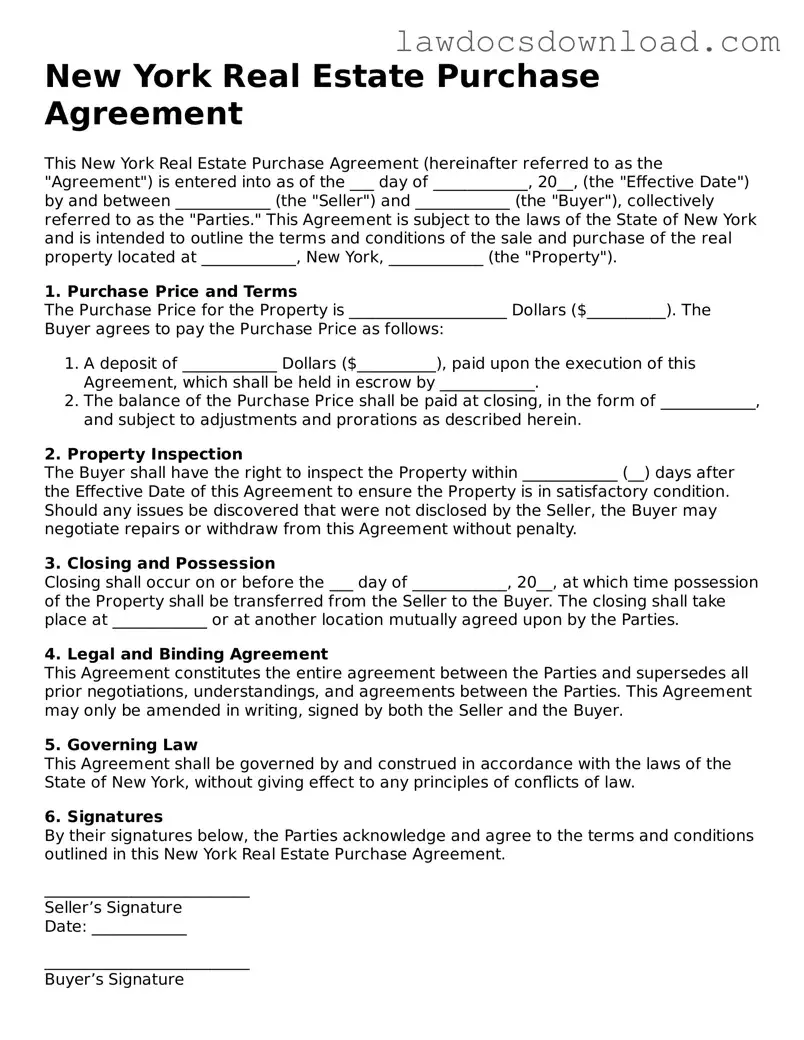 Legal New York Real Estate Purchase Agreement Form