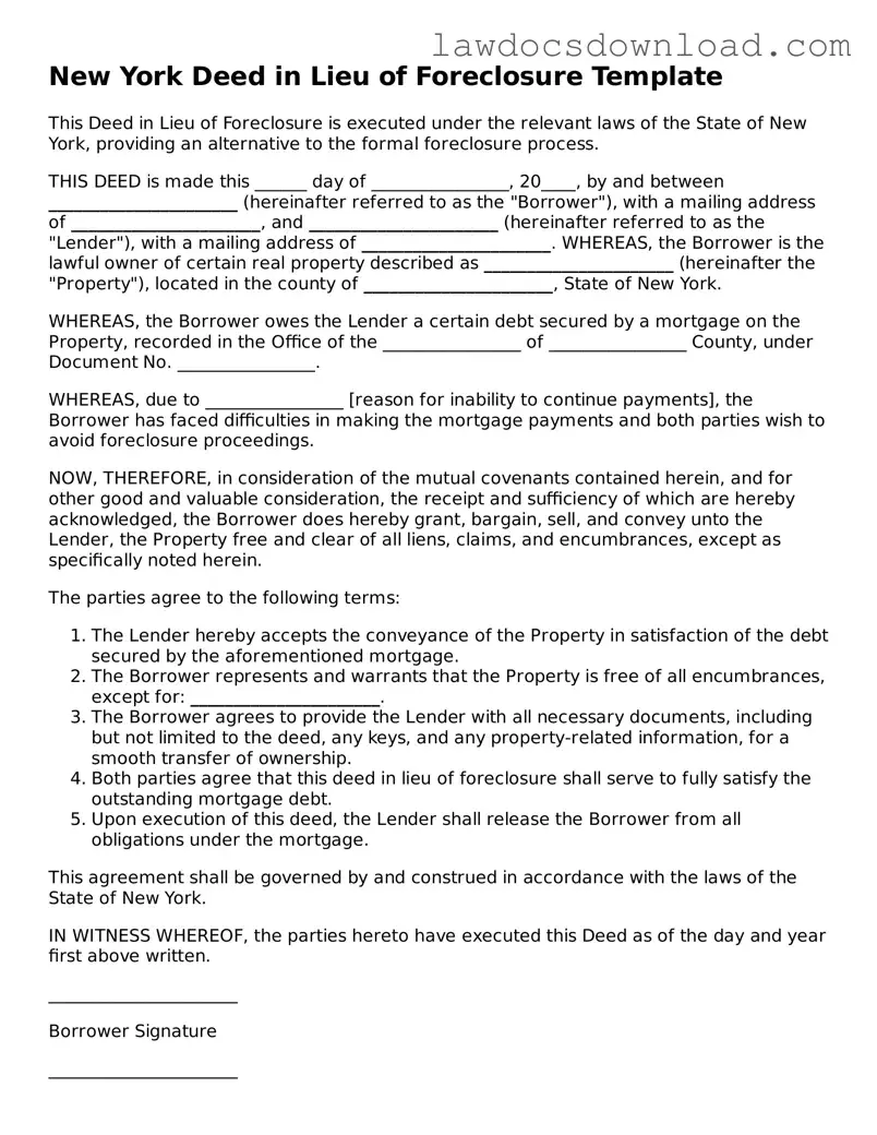 Legal New York Deed in Lieu of Foreclosure Form