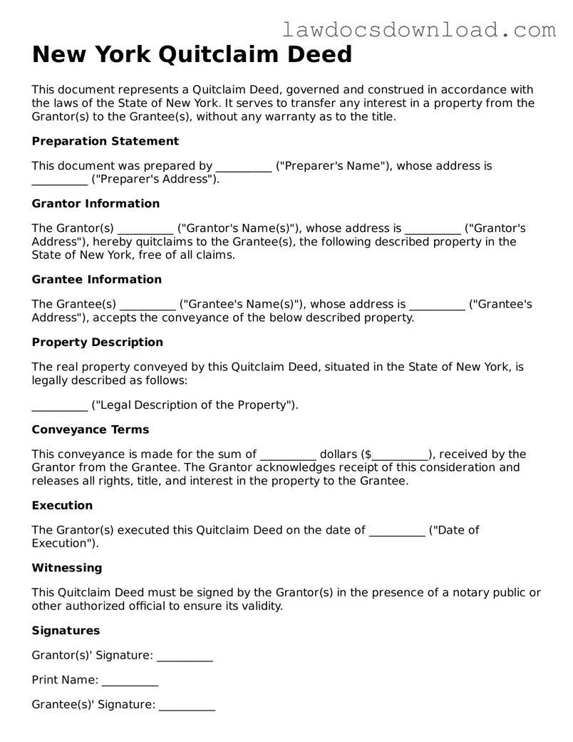 Legal New York Quitclaim Deed Form