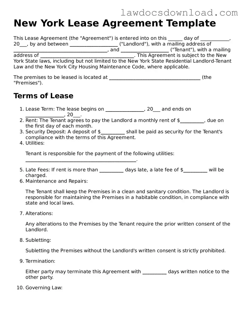 Legal New York Lease Agreement Form