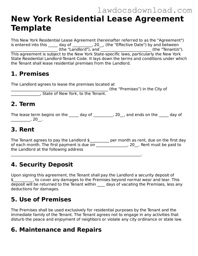 Legal New York Residential Lease Agreement Form
