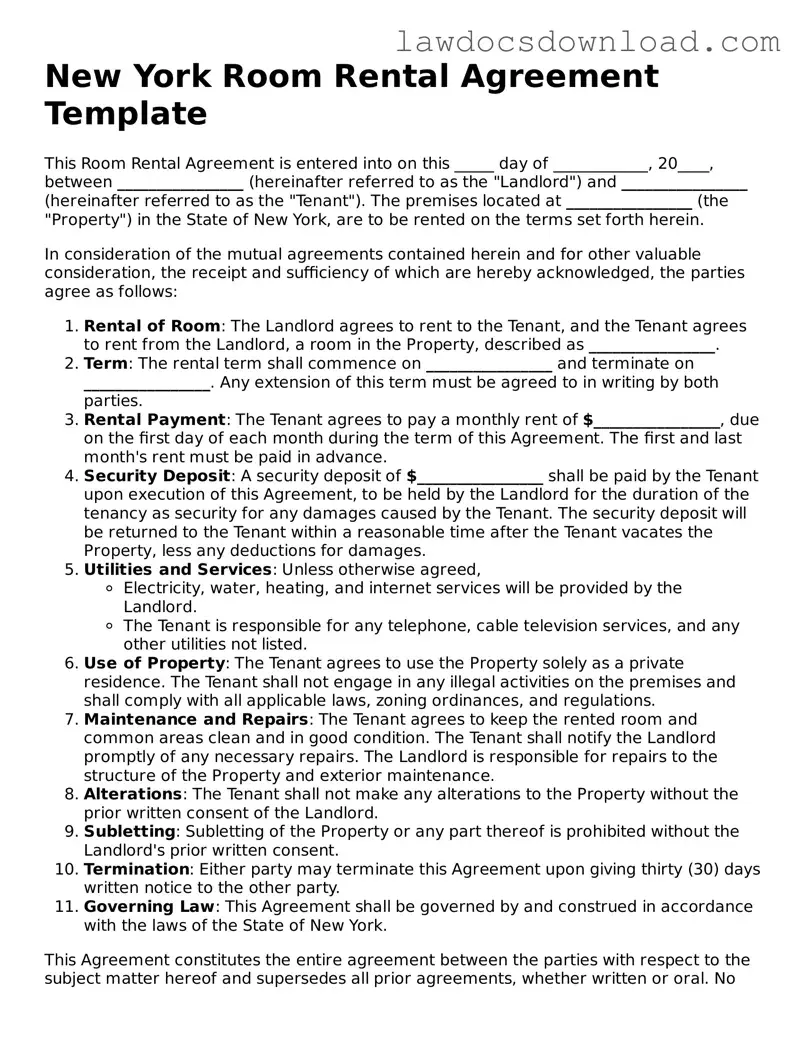 Legal New York Room Rental Agreement Form