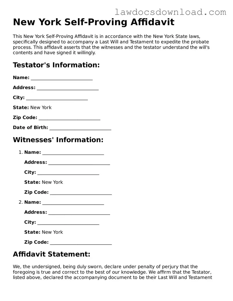 Legal New York Self-Proving Affidavit Form