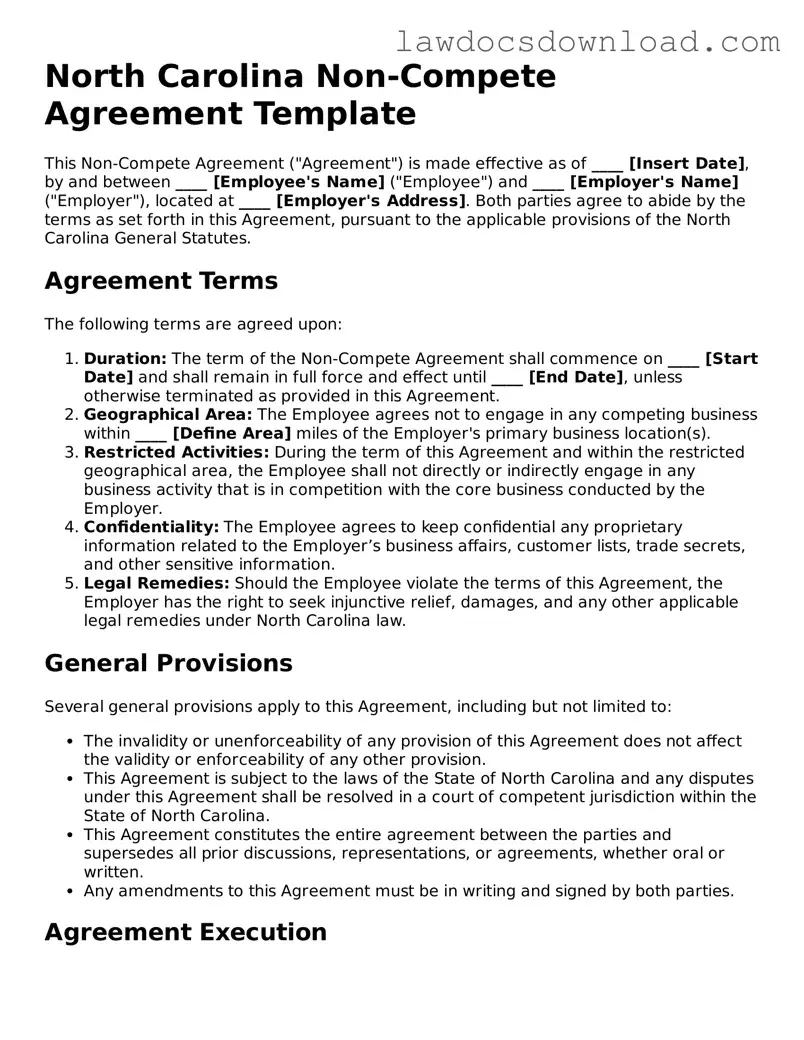 Legal North Carolina Non-compete Agreement Form
