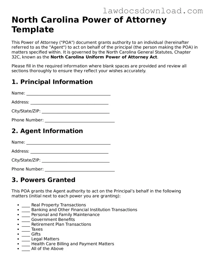 Legal North Carolina Power of Attorney Form