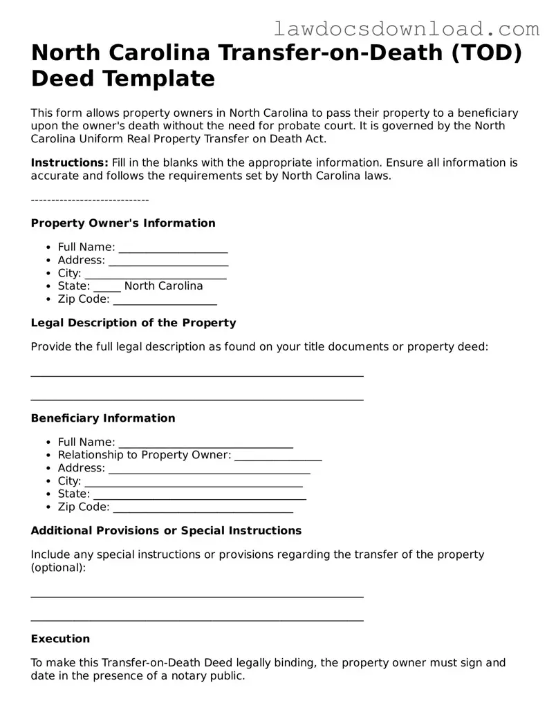 Legal North Carolina Transfer-on-Death Deed Form