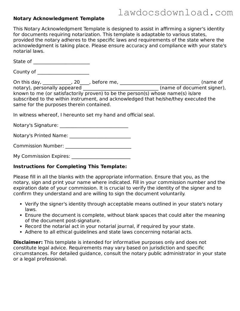 Blank Notary Acknowledgement Template