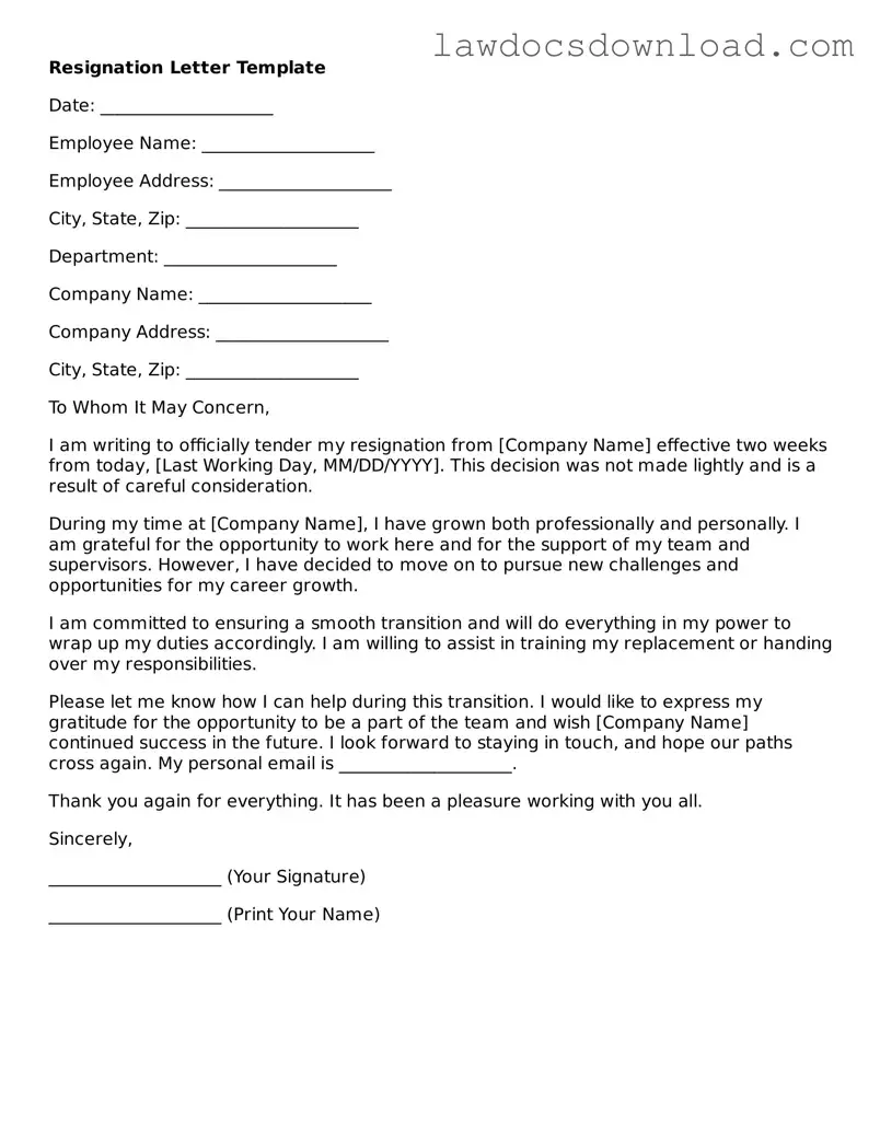 Blank Resignation Letter Template