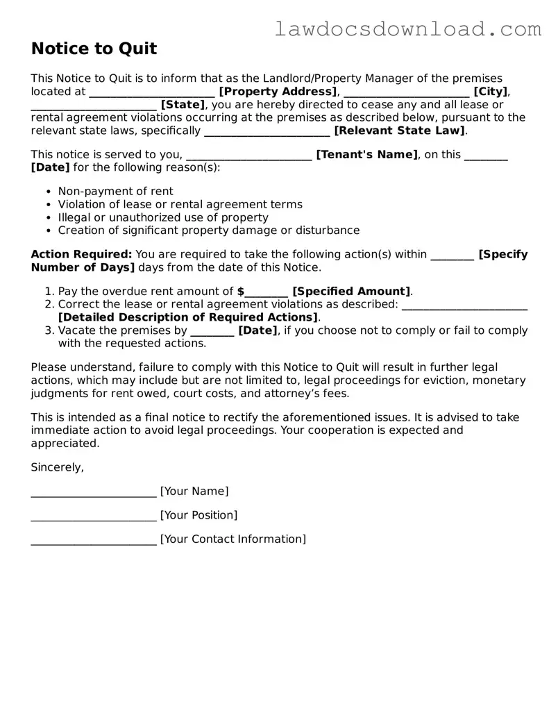 Blank Notice to Quit Template