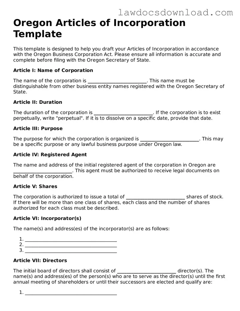 Legal Oregon Articles of Incorporation Form