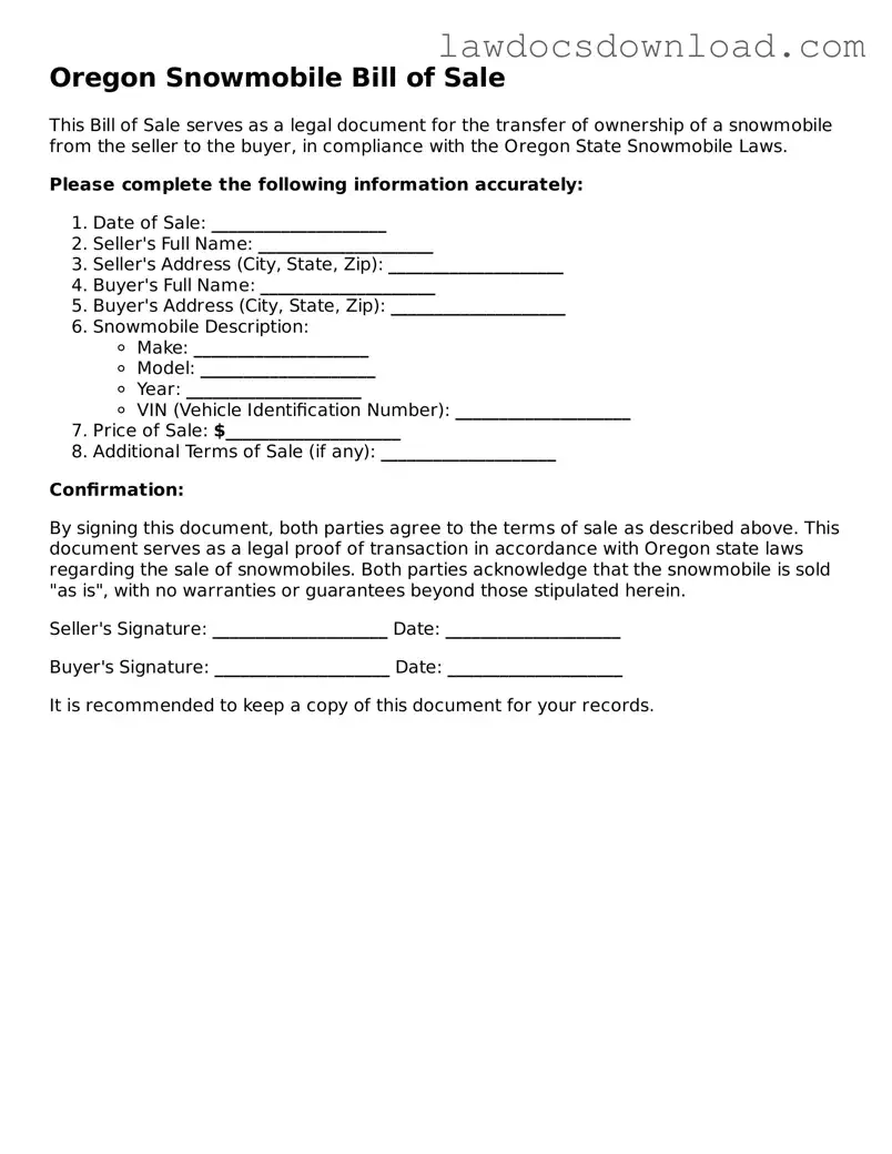 Legal Oregon Snowmobile Bill of Sale Form