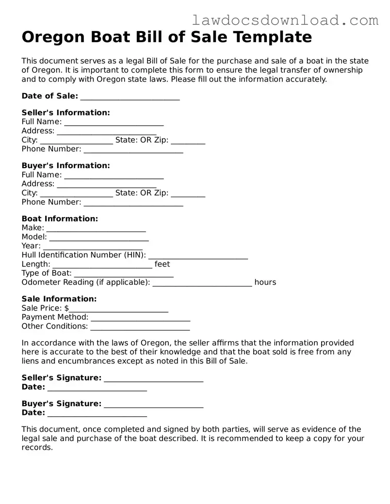 Legal Oregon Boat Bill of Sale Form