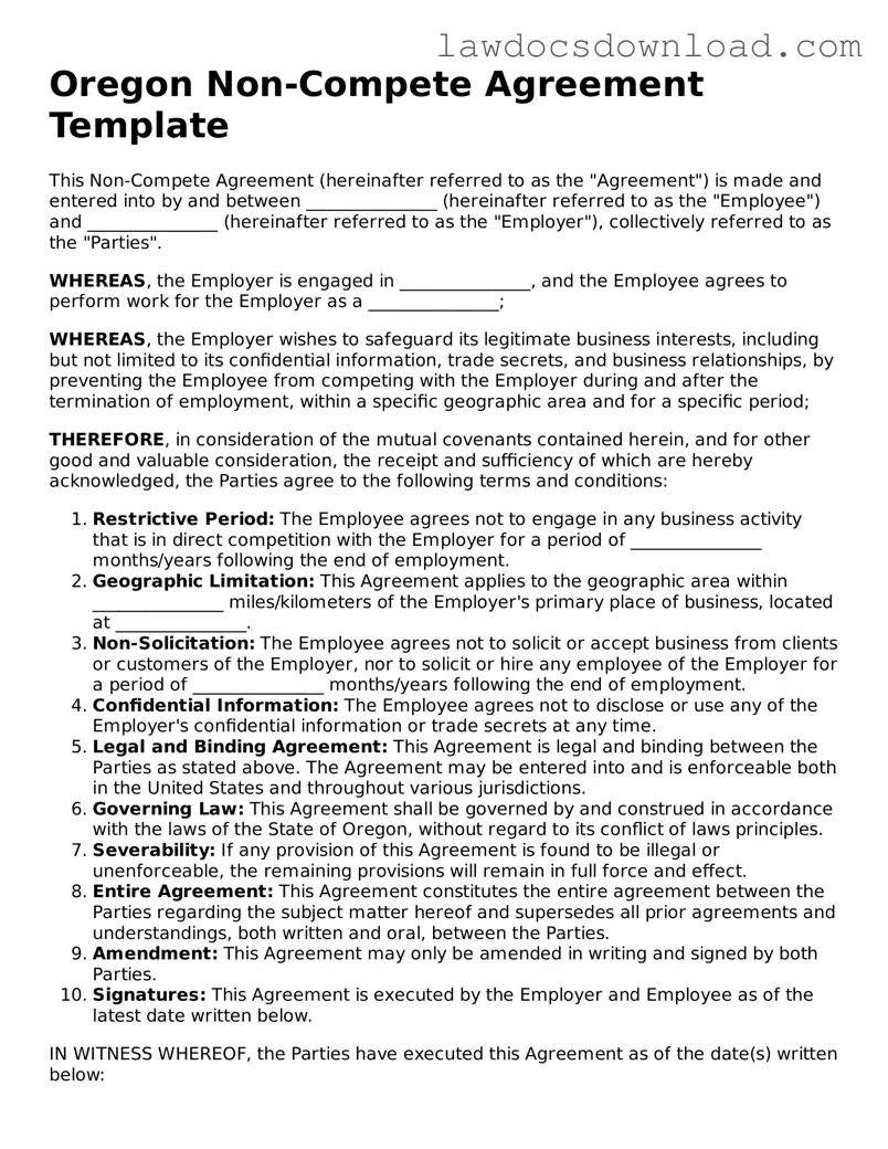 Legal Oregon Non-compete Agreement Form