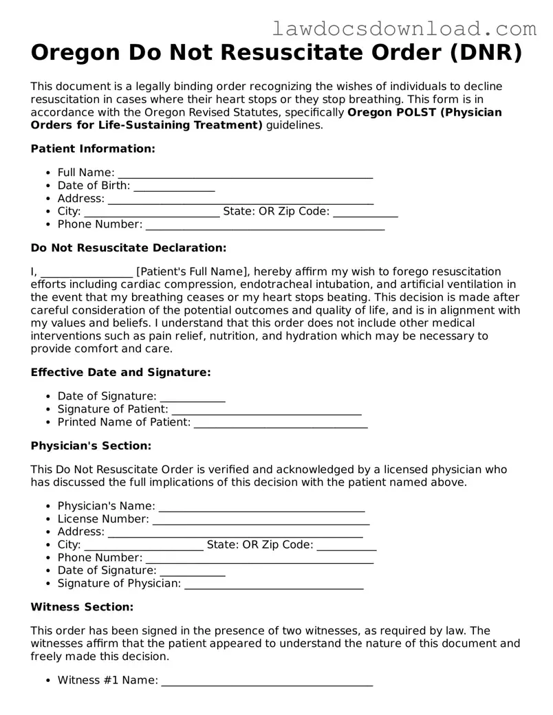 Legal Oregon Do Not Resuscitate Order Form
