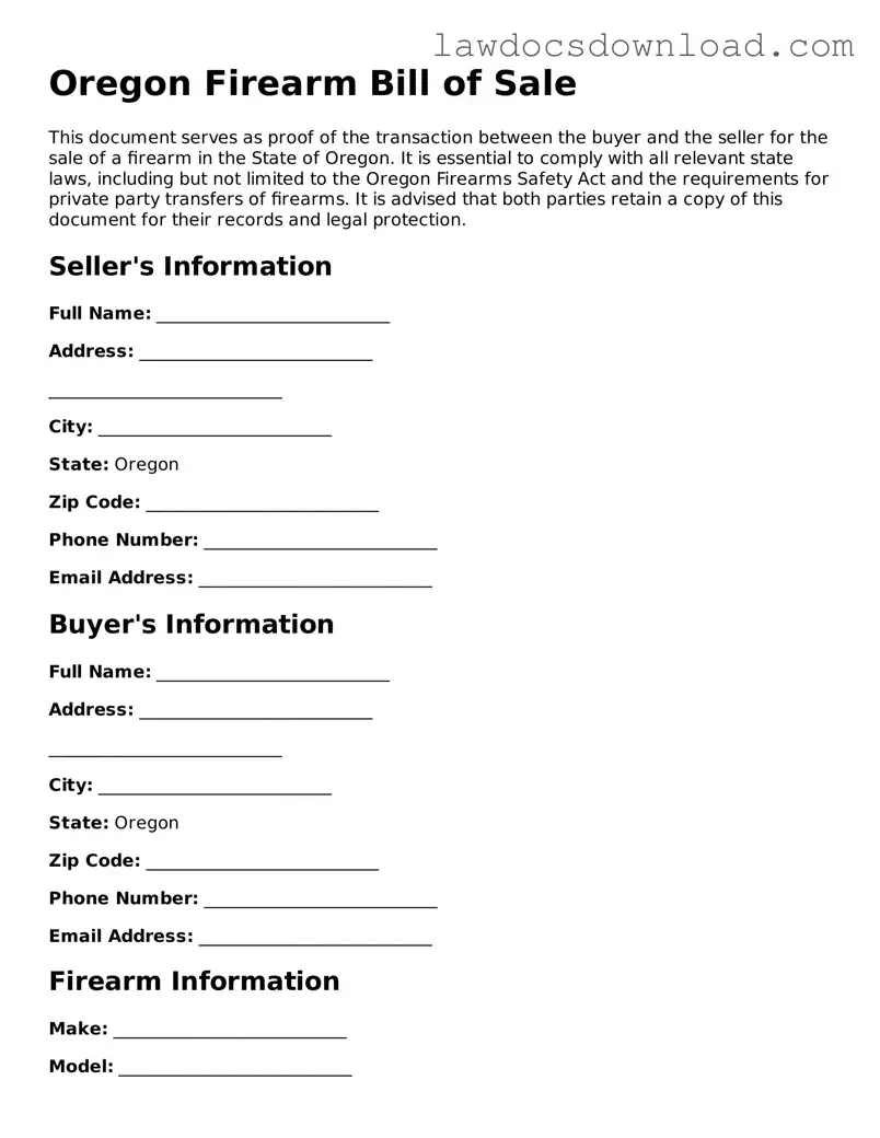 Legal Oregon Firearm Bill of Sale Form