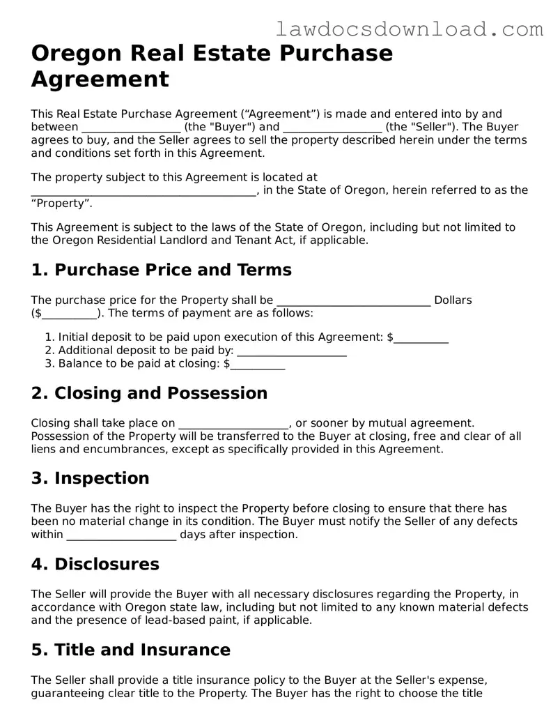 Legal Oregon Real Estate Purchase Agreement Form