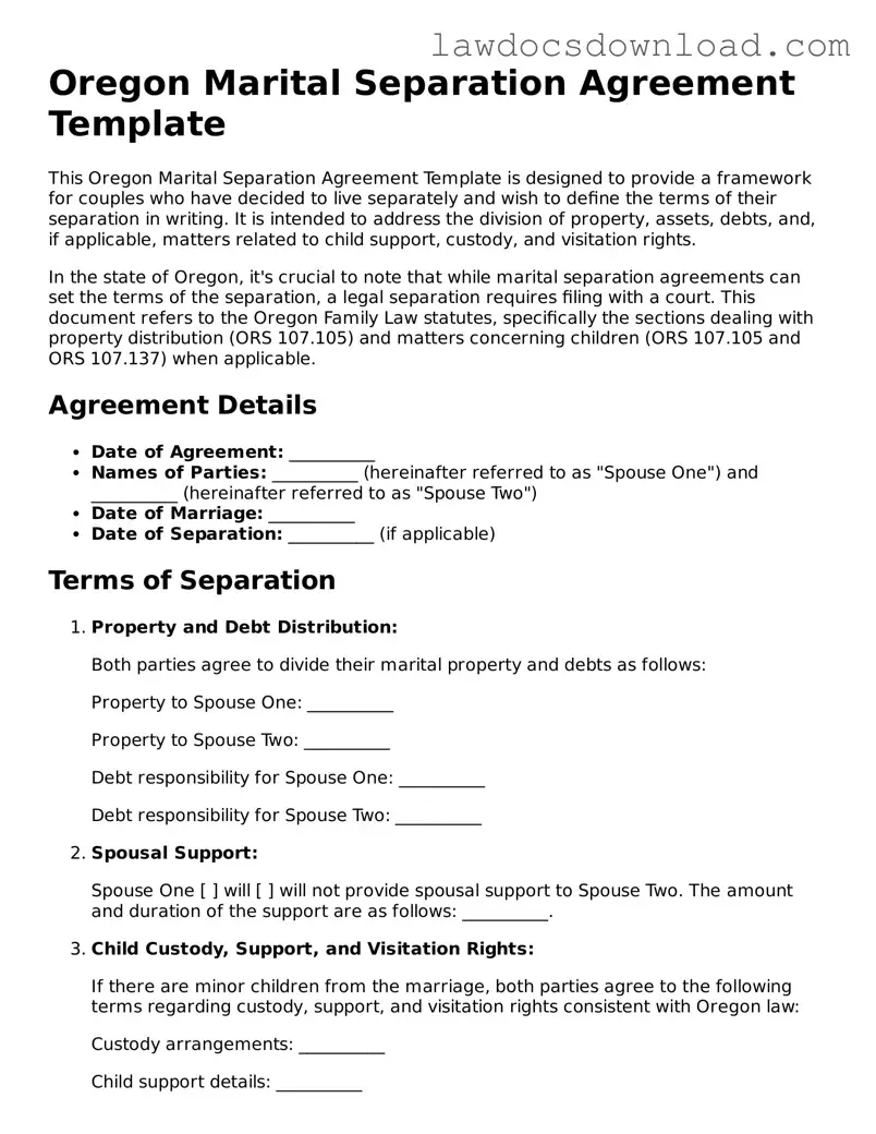Legal Oregon Marital Separation Agreement Form