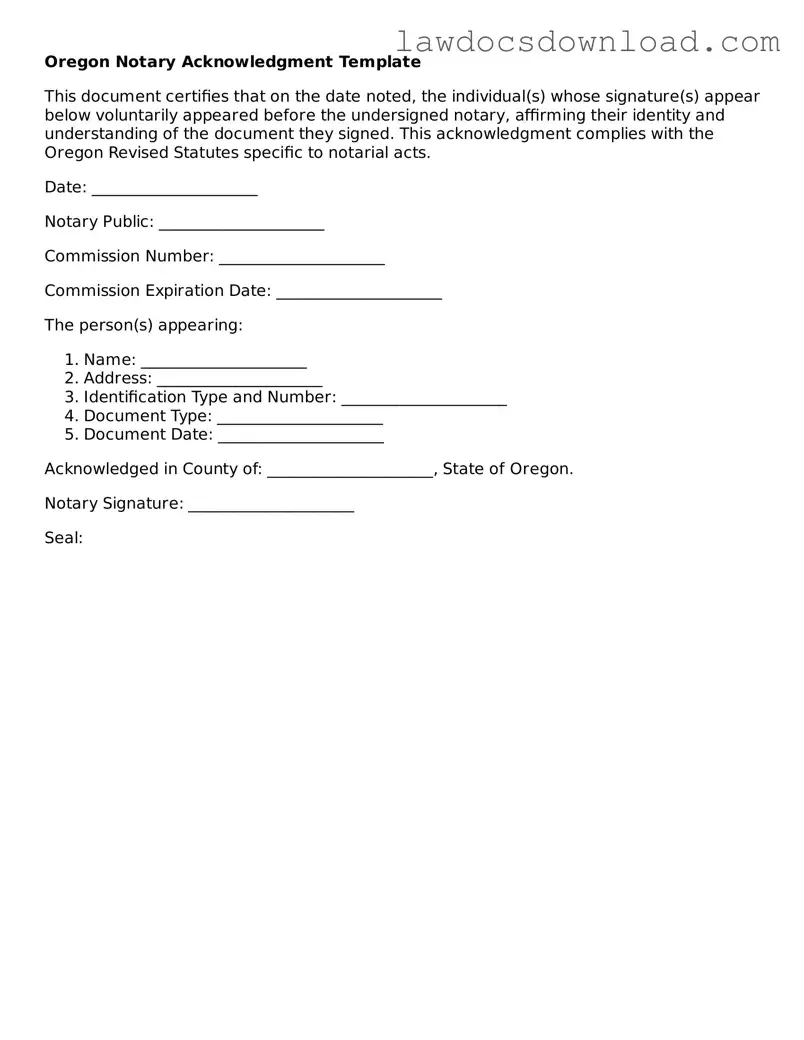 Legal Oregon Notary Acknowledgement Form