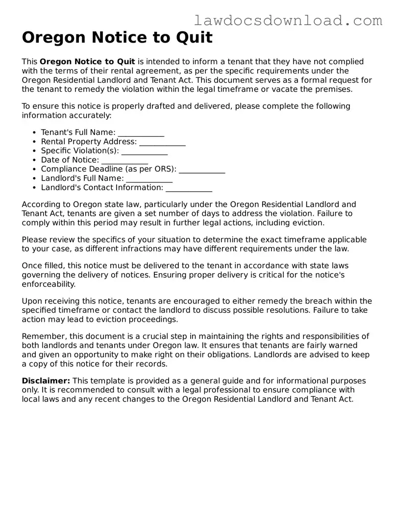 Legal Oregon Notice to Quit Form