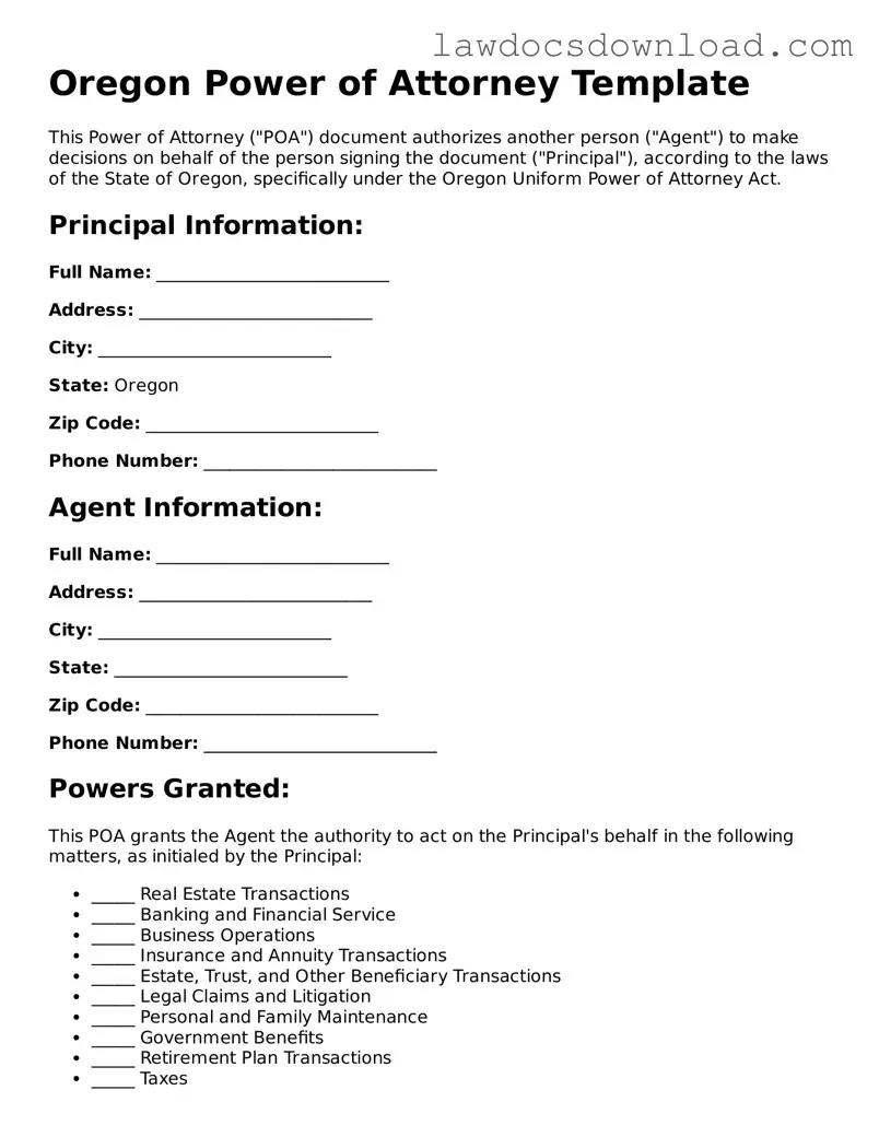 Legal Oregon Power of Attorney Form