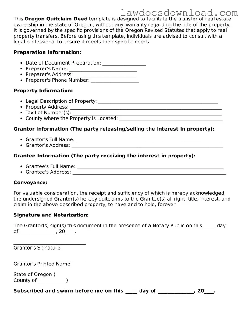 Legal Oregon Quitclaim Deed Form