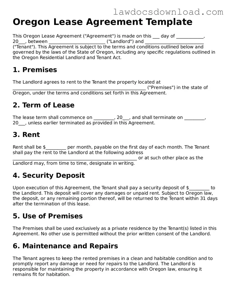 Legal Oregon Lease Agreement Form