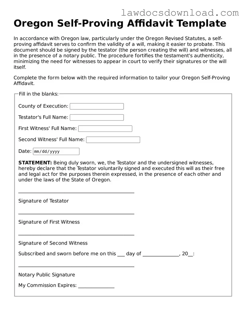 Legal Oregon Self-Proving Affidavit Form
