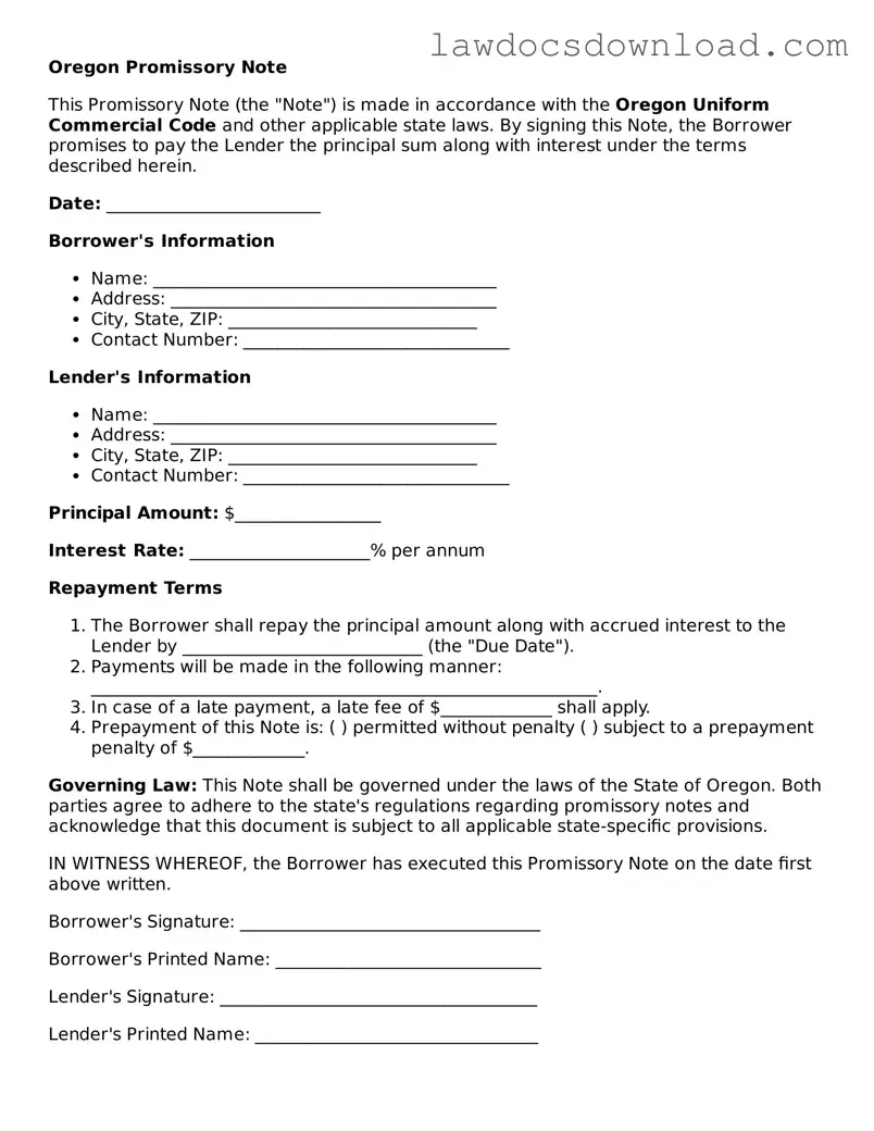 Legal Oregon Promissory Note Form