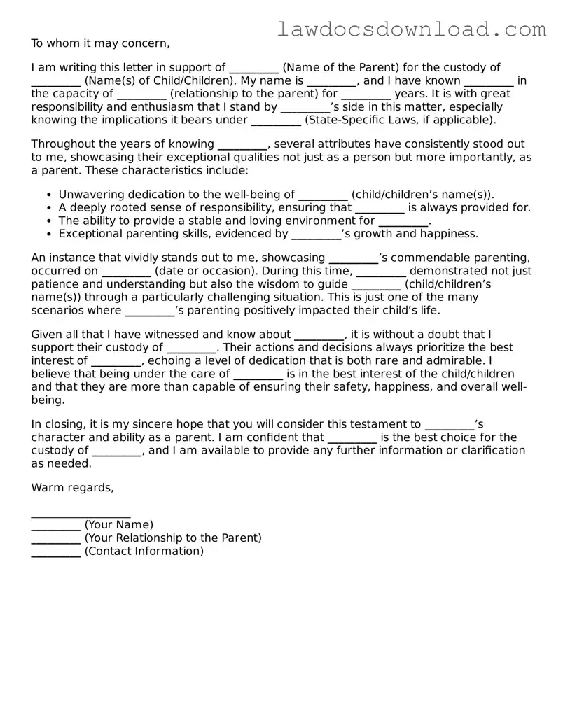 Blank Character Reference Letter for Child Custody Template