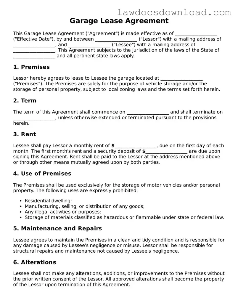 Blank Garage Lease Agreement Template