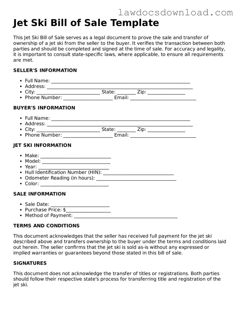 Blank Jet Ski Bill of Sale Template
