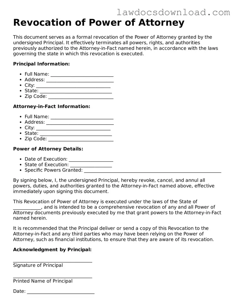 Blank Revocation of Power of Attorney Template