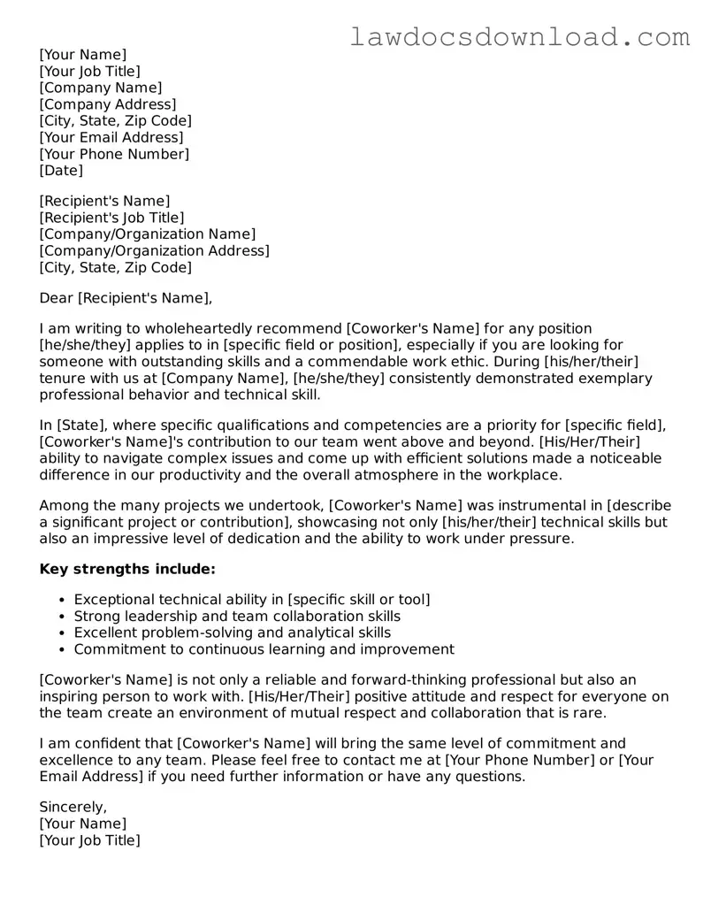 Blank Letter of Recommendation for Coworker Template