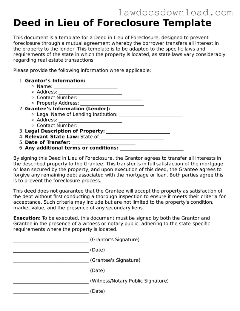 Blank Deed in Lieu of Foreclosure Template
