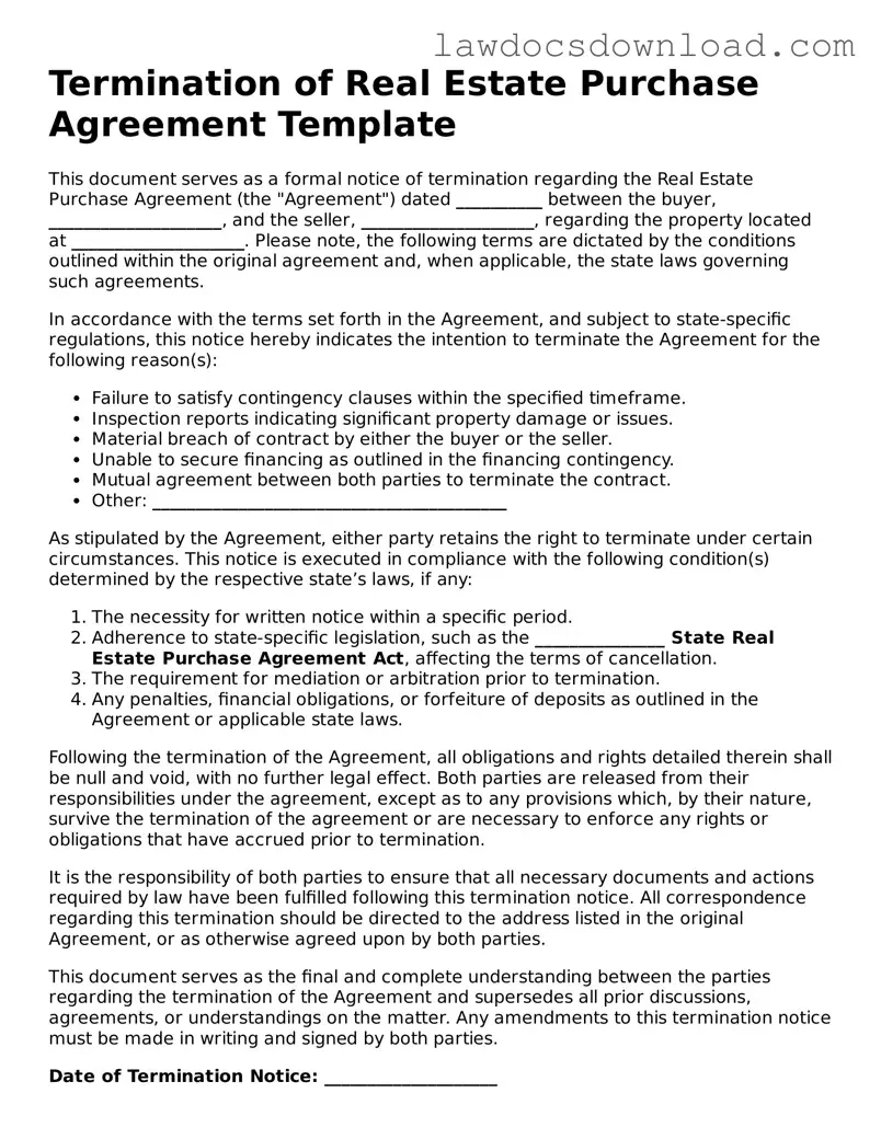 Blank Termination of Real Estate Purchase Agreement Template
