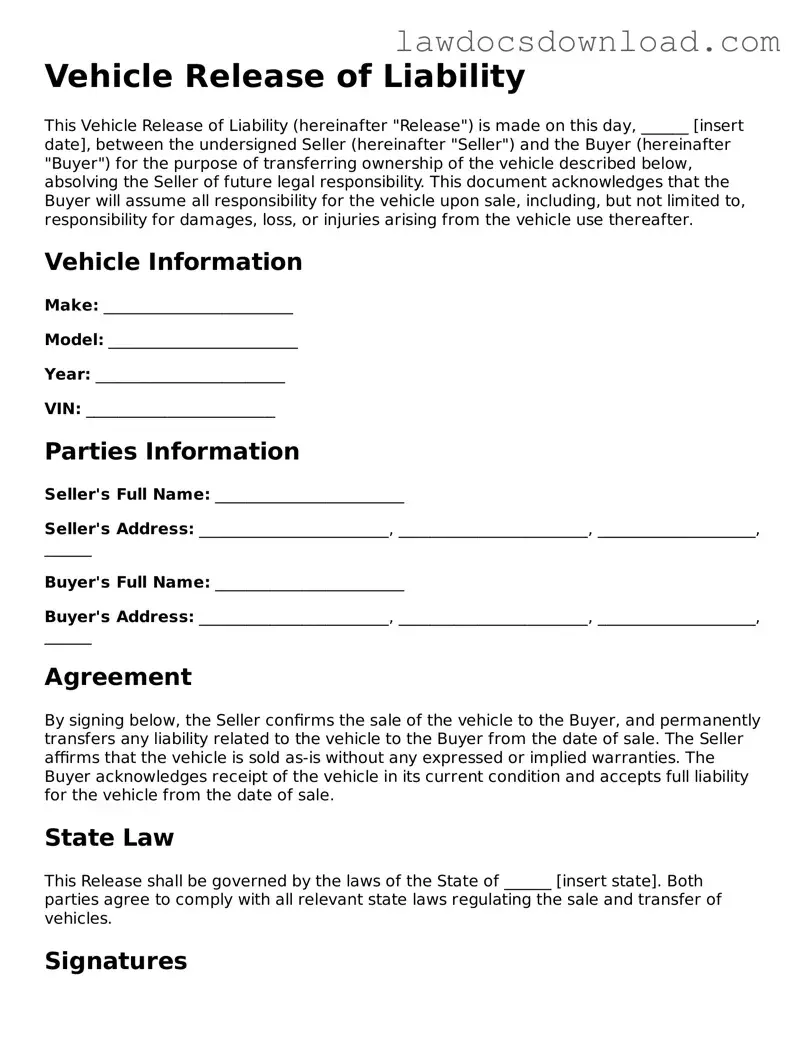 Blank Vehicle Release of Liability Template
