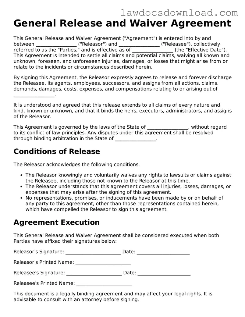 Blank General Release and Waiver Template