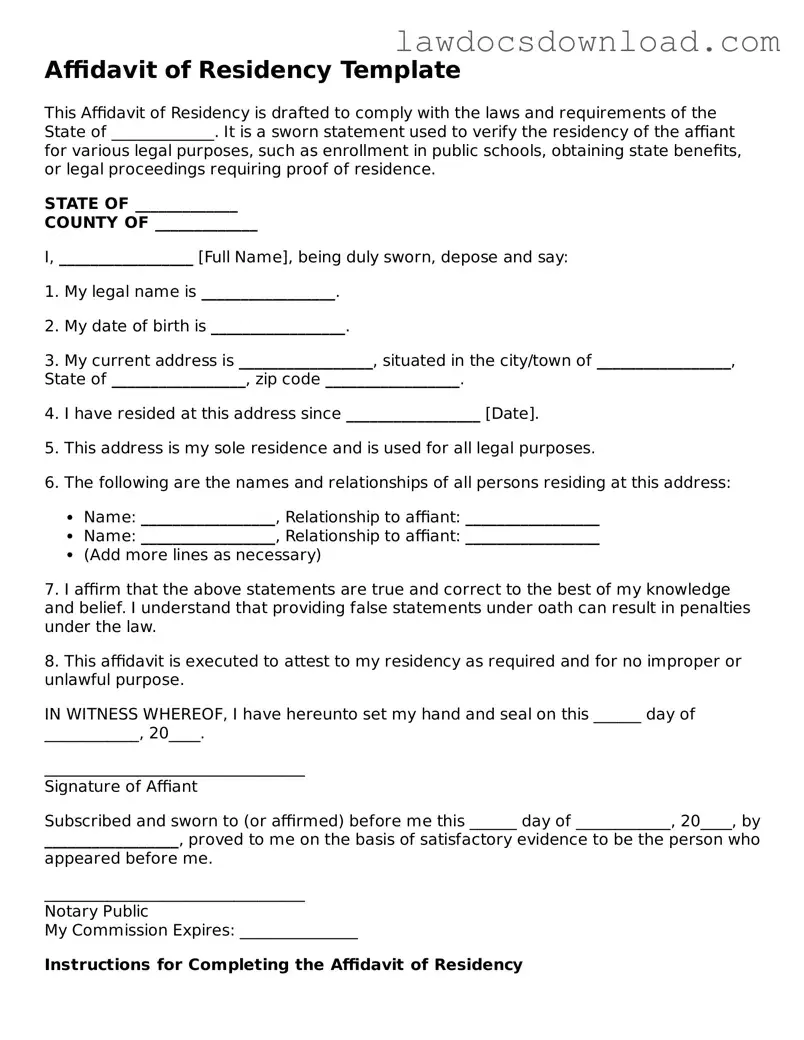 Blank Affidavit of Residency Template