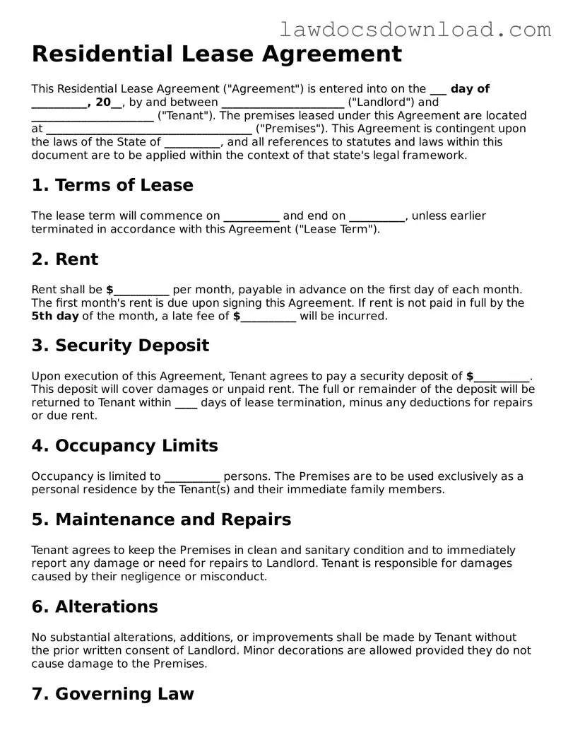 Blank Residential Lease Agreement Template