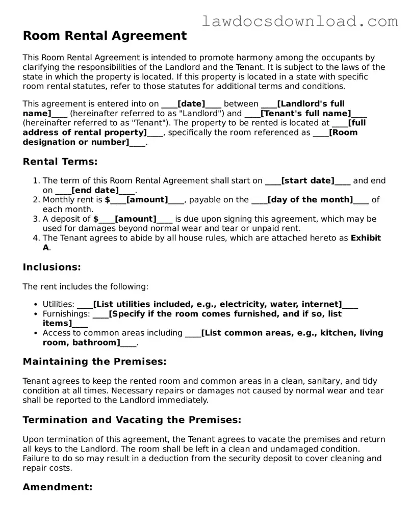 Blank Room Rental Agreement Template