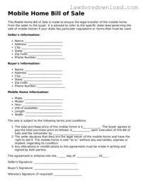 Blank Mobile Home Bill of Sale Template