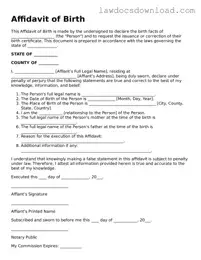 Blank Affidavit of Birth Template